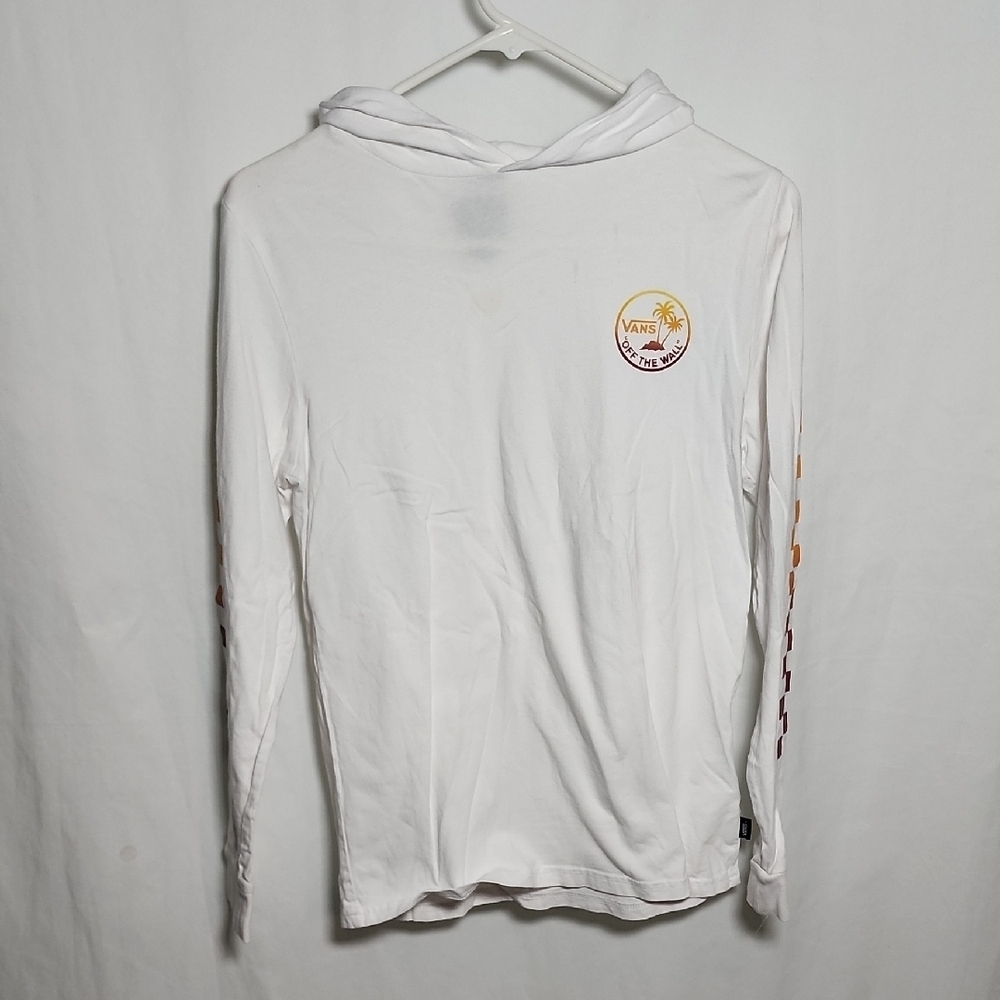Vans White Hoodie with Colorful Sleeve Accents